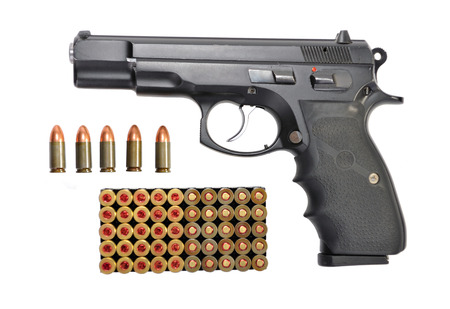 Gun and bullets set isolated on a white 