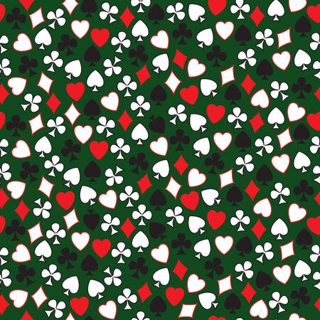 Seamless pattern of card symbols arranged randomly on the green のイラスト素材