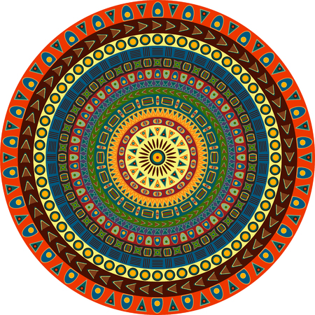 Circle consisting of small simple graphic shapes. Summer background in ethnic style.のイラスト素材