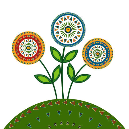 Three flower consisting of abstract bright circles in the form of application.のイラスト素材