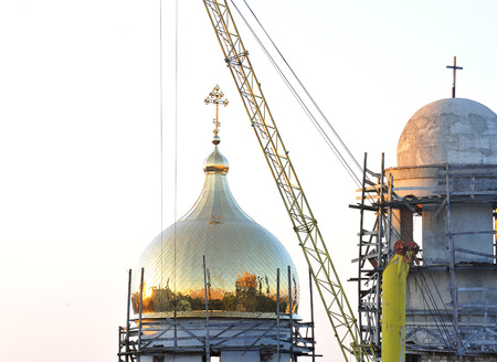The dome of the church under constructionの写真素材