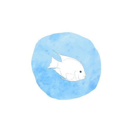 Contour of the fish on a blue spot.vector illustration with decorative exotic fish, painted in watercolor.のイラスト素材