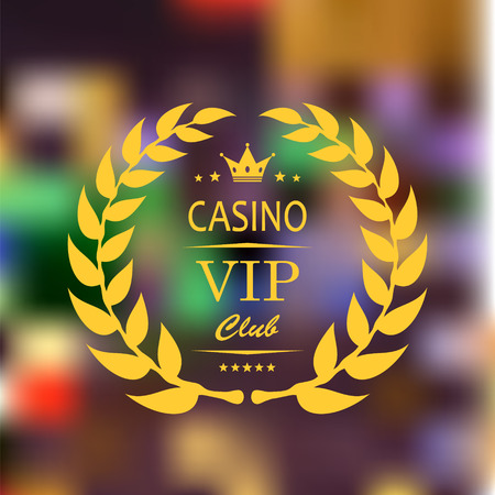 VIP symbol in gold with crown , and laurel on  blurred casino backgroundのイラスト素材