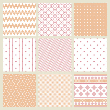 Set of geometric patterns in shades of pale pink. 9 samples.のイラスト素材