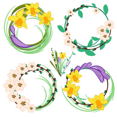 Set of spring cartoon vector flowersのイラスト素材