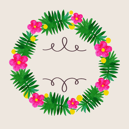 Watercolor flowers wreath . Vector round frameのイラスト素材