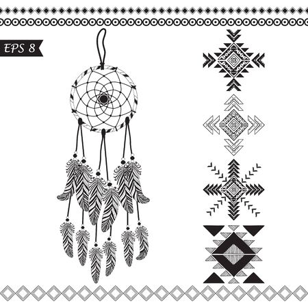 Hand drawn vector tribal elements isolated on white .のイラスト素材