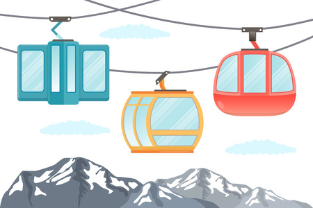 Funicular railway . Ski cable car . Vector .の写真素材