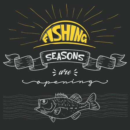 Inscription announcement about fishing. Season opening. Vector iのイラスト素材