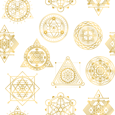 Seamless vector pattern with sacred golden shapesのイラスト素材