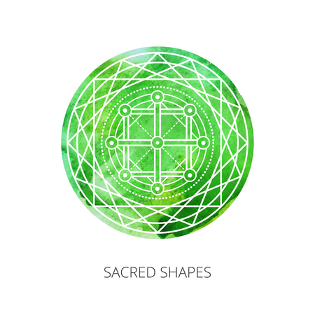 Sacred forms on  background of green watercolor. Backdrop under clipping mask .  Vectorのイラスト素材