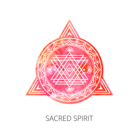 Sacred forms on  background of red orange  watercolor. Backdrop under clipping mask .  Vectorのイラスト素材