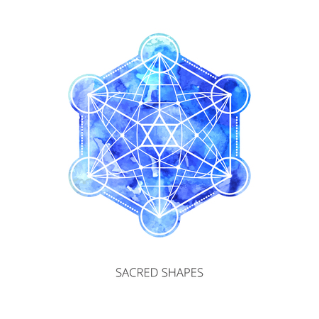 Sacred forms on  background of blue watercolor. Backdrop under clipping mask .  Vectorのイラスト素材