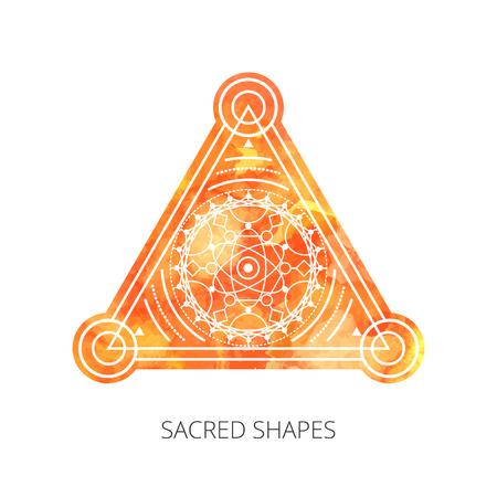 Sacred forms on  background of orange  watercolor. Backdrop under clipping mask .  Vectorのイラスト素材