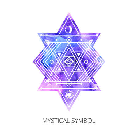 Sacred forms on  background of blue-violet  watercolor. Backdrop under clipping mask .  Vectorのイラスト素材