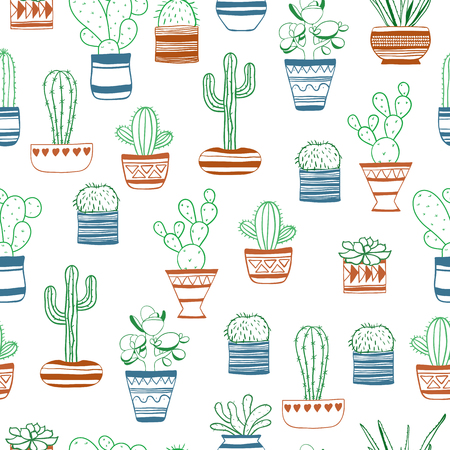 Seamless vector pattern with colored contours succulents .のイラスト素材