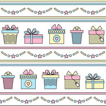 Seamless pattern with gifts  . Vector line art .のイラスト素材