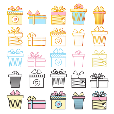 Set of gifts. Vector line art style.のイラスト素材