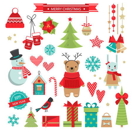 Set of christmas flat design objects . Vectorのイラスト素材