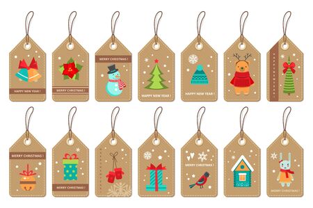 Set of christmas paper labels . Flat style vector .のイラスト素材