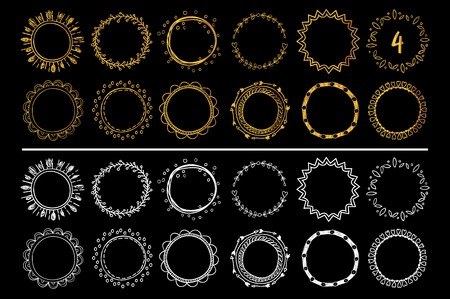 Collection of golden and white hand drawn round frames . Vector set 4のイラスト素材