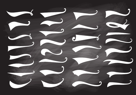 Texting tails. Swoosh and swash vector set. Font tail for baseball and football sport logo design. Swish, Swirl  elements on chalkboards.のイラスト素材