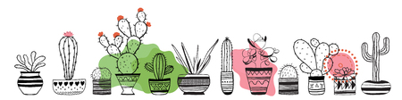 Cacti contour set . Vectorのイラスト素材