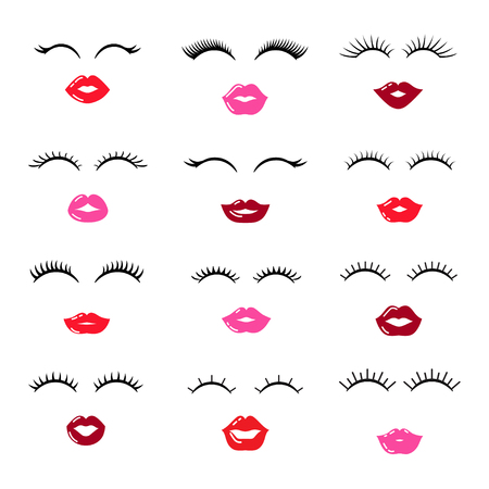 Set of lips with eyelashes. Vectorのイラスト素材