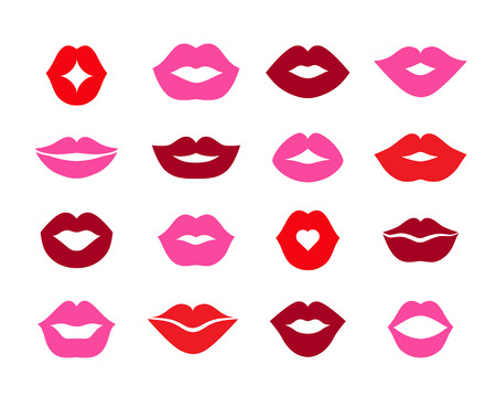 Set of lips  different shapes and  colors. Flat Vector Illustrationのイラスト素材