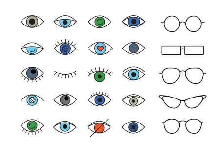 Set of linear colored eyes and eyes glasses . Vectorのイラスト素材