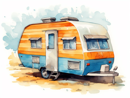 Rustic Roamer: Vintage Campervan Illustrationの素材
