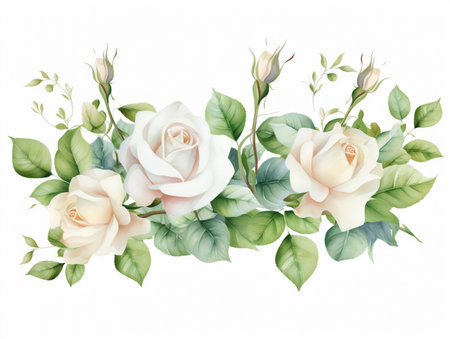 Iluustration of roses arrangement on white backgroundの素材