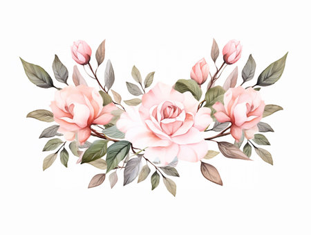 Iluustration of roses arrangement on whiteの素材