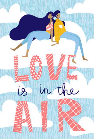 Vector cards for valentines day with characters and lettering.のイラスト素材