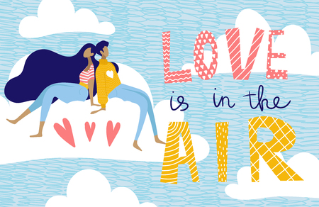 Vector cards for valentines day with characters and lettering.のイラスト素材