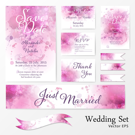 Vector watercolor illustrations for wedding invitations. Wedding set in pink.のイラスト素材