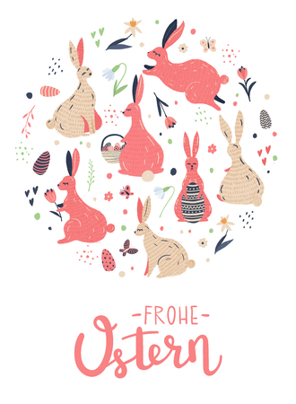Easter illustrations set with hand drawn elements for your design. Circle concept with lettering.の写真素材