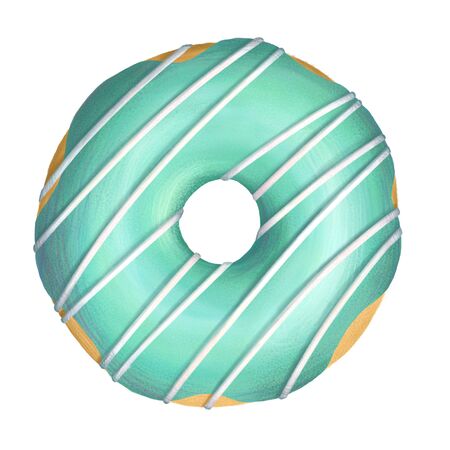 Digital illustration. Donuts set isolated on tte white background. Cute donuts with green glaze.の写真素材
