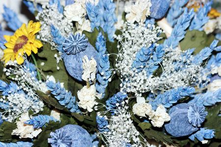 Christmas bouquet of dried fragrant elements in blue colors. Shallow depth of fieldの写真素材