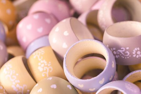 Handmade napkin rings on christmas fair in South Tirol, focus on the foreground ring, shallow dofの写真素材