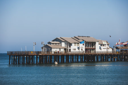 Famous Stearns Wharf  pier in Santa Barbara california retro vintage tonedのeditorial素材