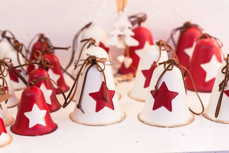 Handmade christmas bells on christmas marketの写真素材
