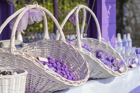 Lavender fragrance on a market as oil and scented stonesの写真素材