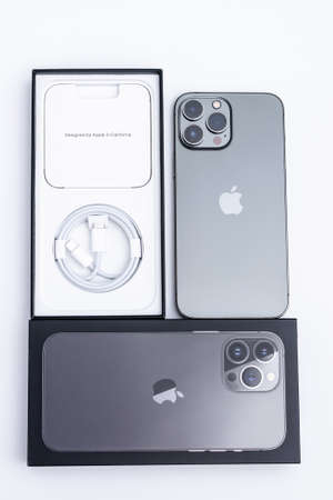Minsk, Belarus - March 2022: Apple iPhone 13 Pro Max. The phone is new to the iPhone line. On a...