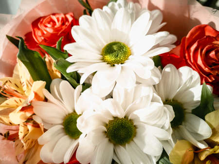 Natural flower background.Bouquet of beautiful flowers. Bright greeting card.Horizontal photo.の写真素材