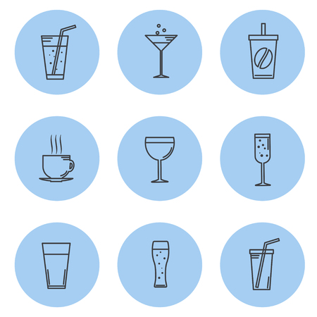 Vector illustration. Set kontturnyh lines Icon beverage and drinksのイラスト素材
