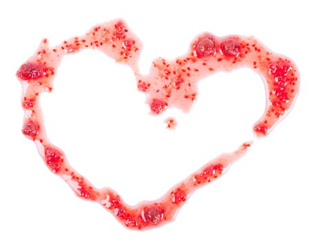 red Jam in the form of heart isolated on white backgroundの写真素材