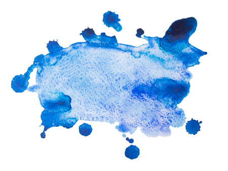 Blot with splashes and drops of watercolor painted isolated on white background.の写真素材