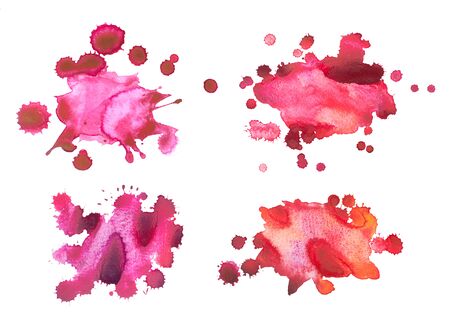 Set of watercolor colorful drops and spray on a white background.の写真素材