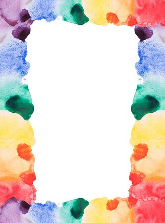 Colored watercolor frame isolated on white background.の写真素材